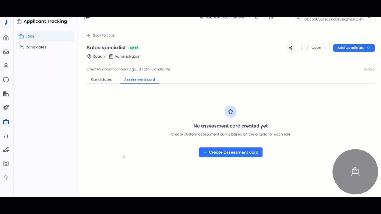 Set assessment card details and roles Knowledge base