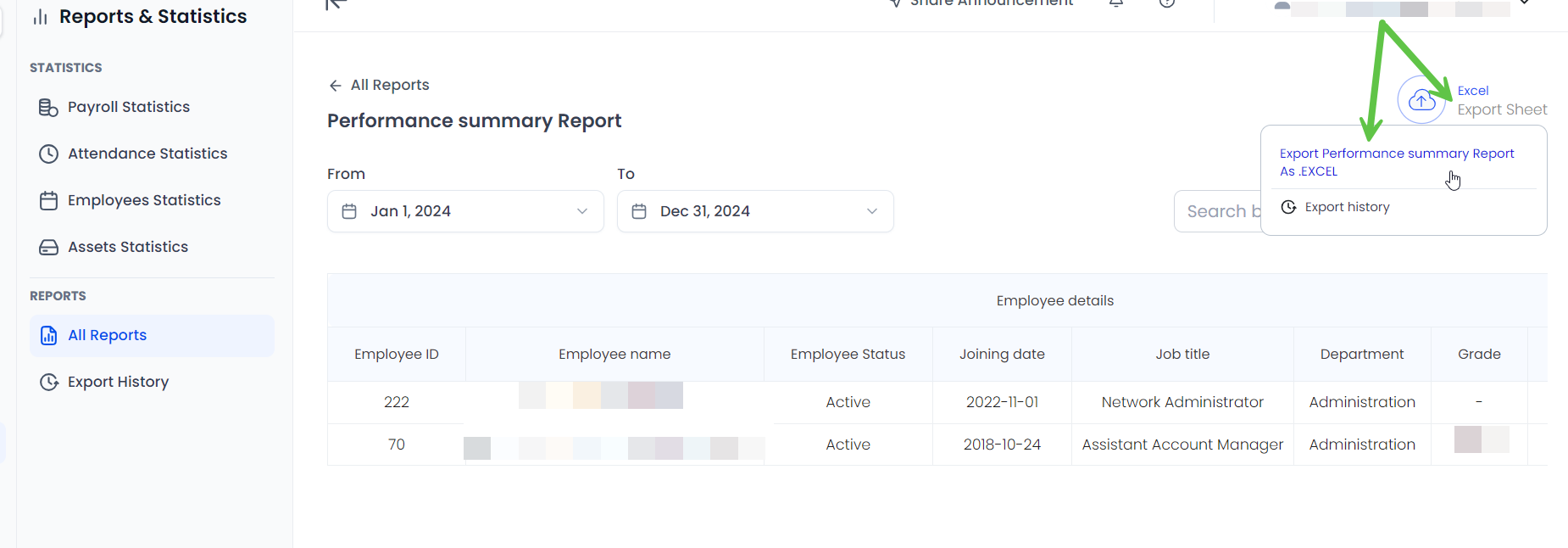 Generate summary reports for employee performance evaluations